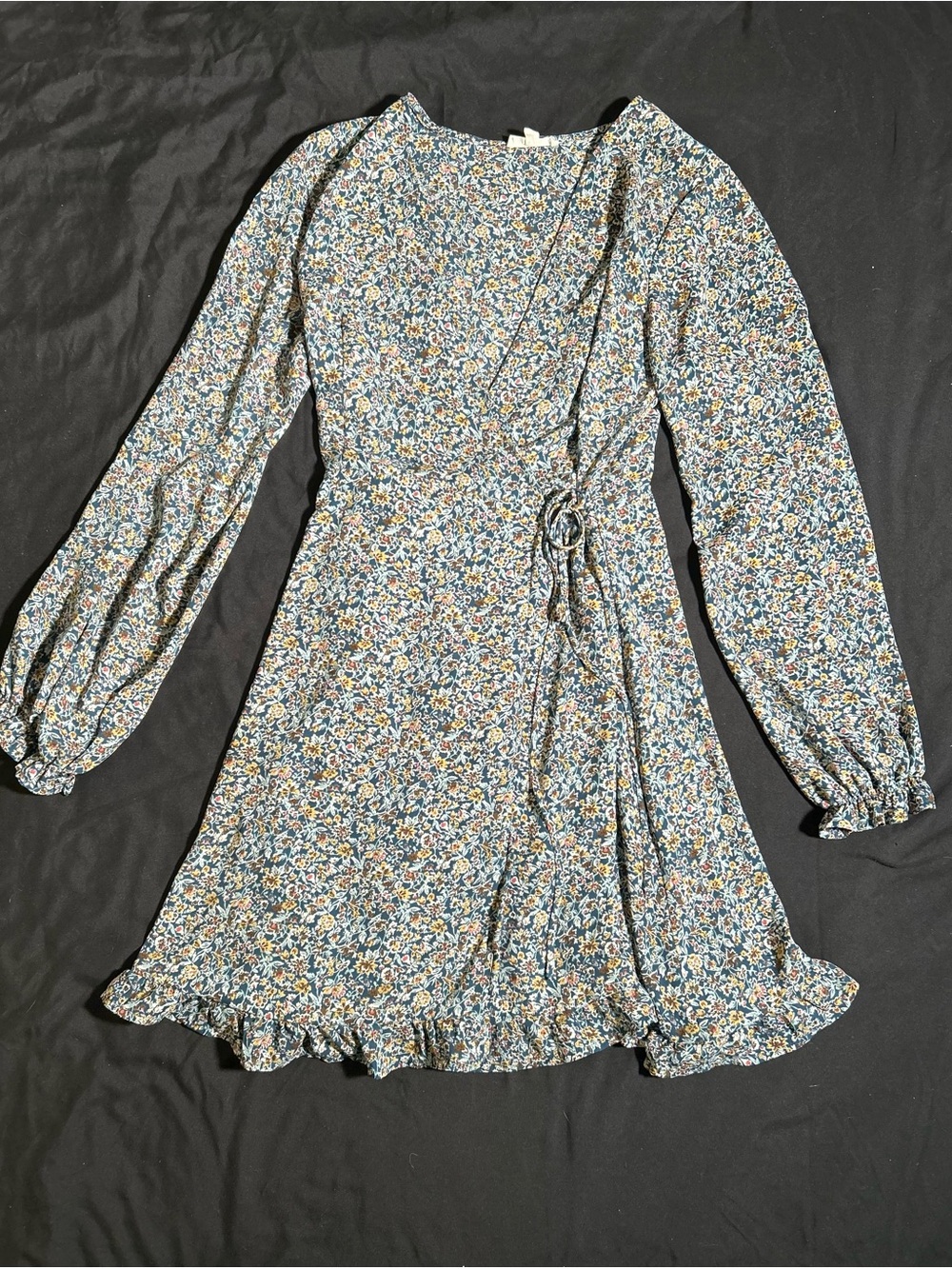 Cedar & Gold Floral Wrap Mini Dress | Long Sleeve Boho Dress Size L